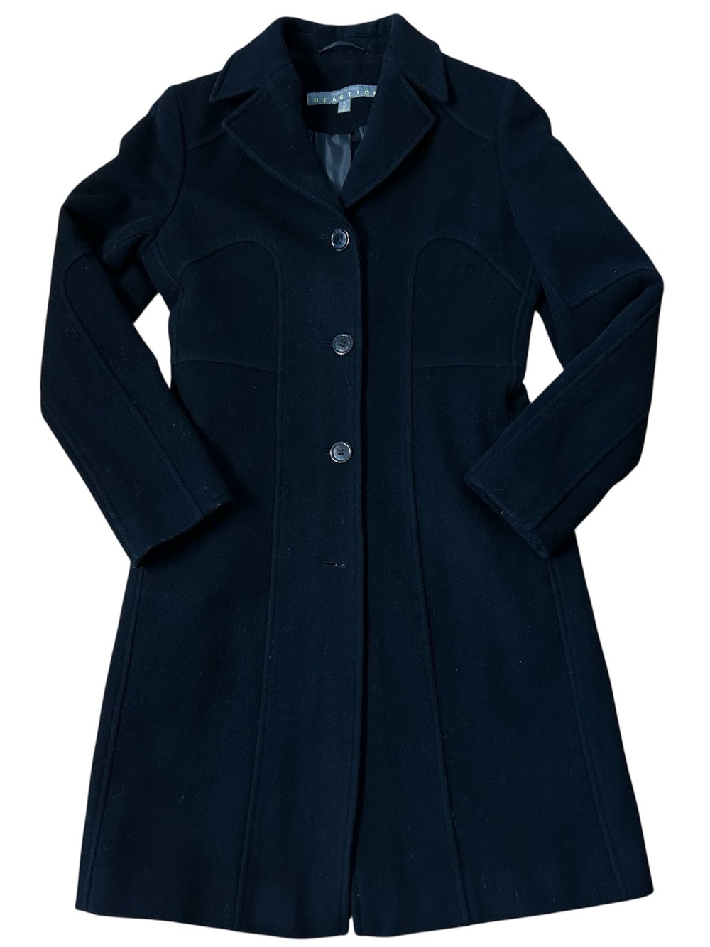 Kenneth Cole Reaction Women's Black Wool Blend Long Trench Coat Size 6 Lined EUC